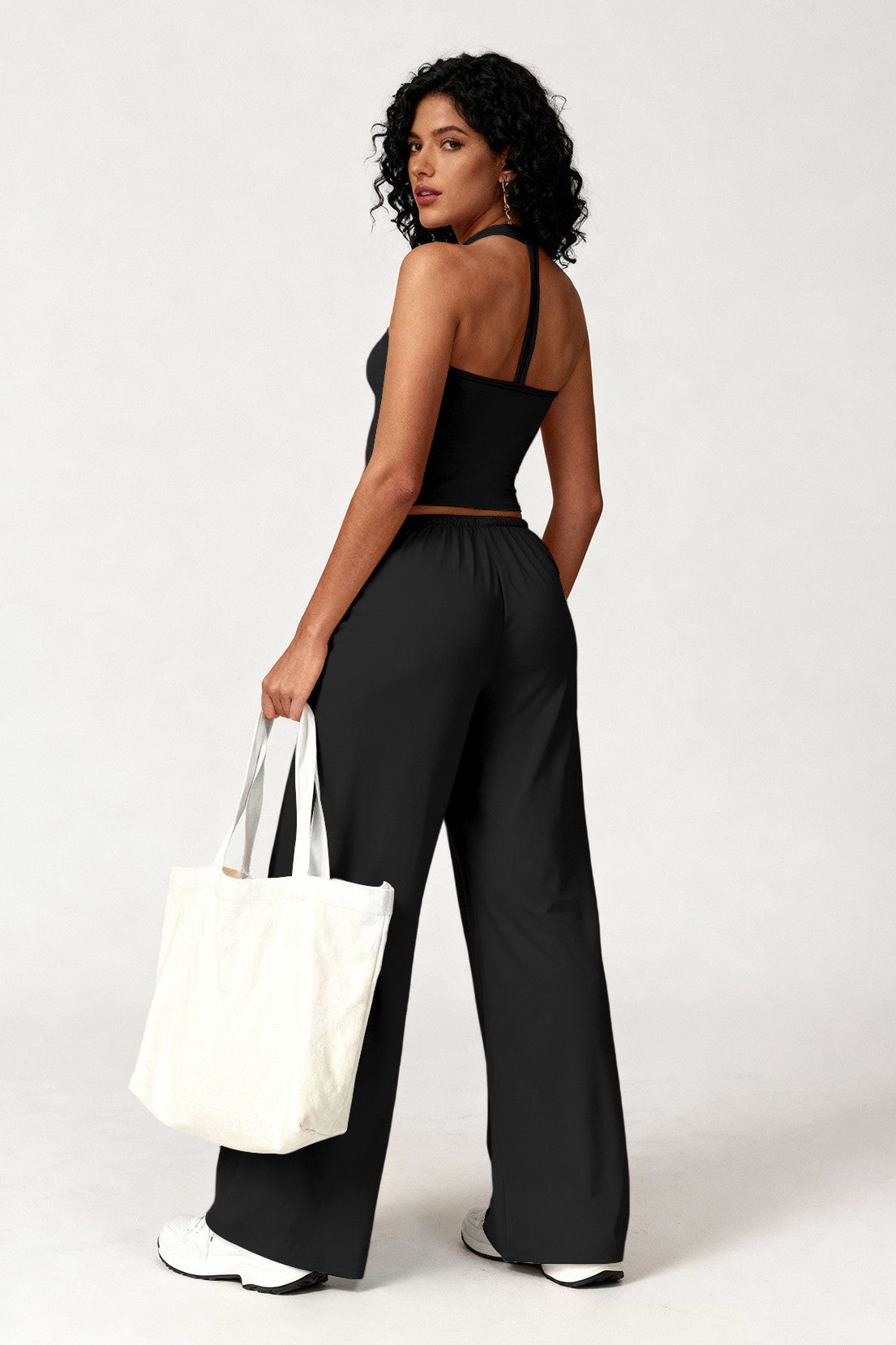 V-neck Crop Tank & Wide-leg Pants Lounge Set