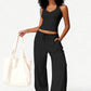V-neck Crop Tank & Wide-leg Pants Lounge Set - Chic by Taj