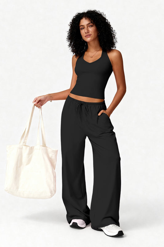 V-neck Crop Tank & Wide-leg Pants Lounge Set