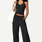 V-neck Crop Tank & Wide-leg Pants Lounge Set - Chic by Taj