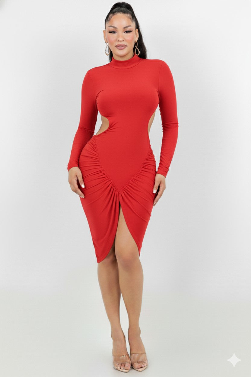 Ruched Cutout Midi Dress