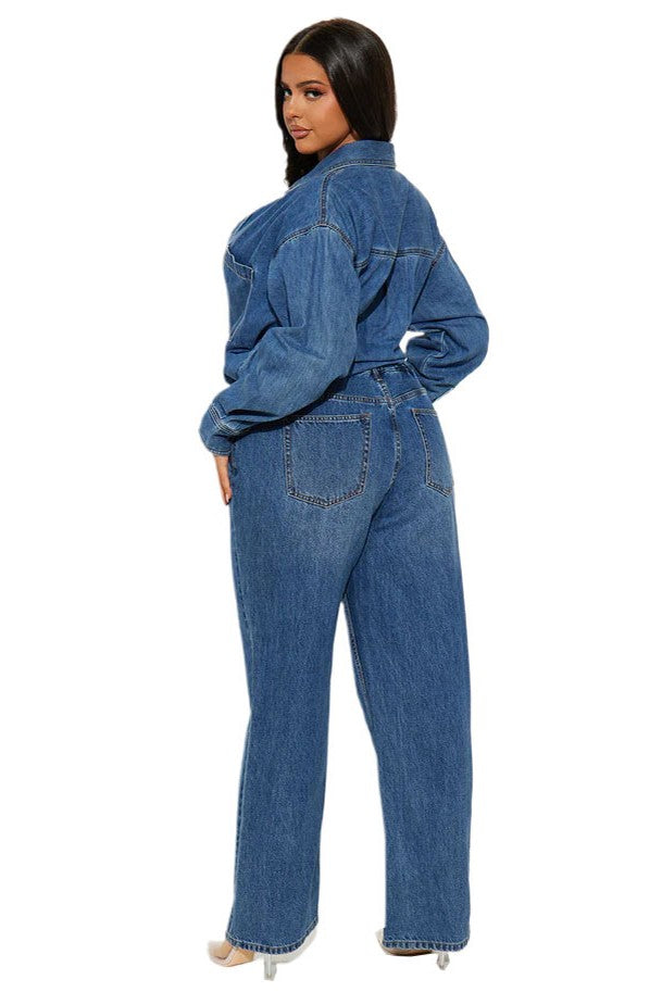 Denim Long Sleeves Jumpsuit