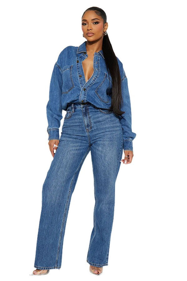 Denim Long Sleeves Jumpsuit