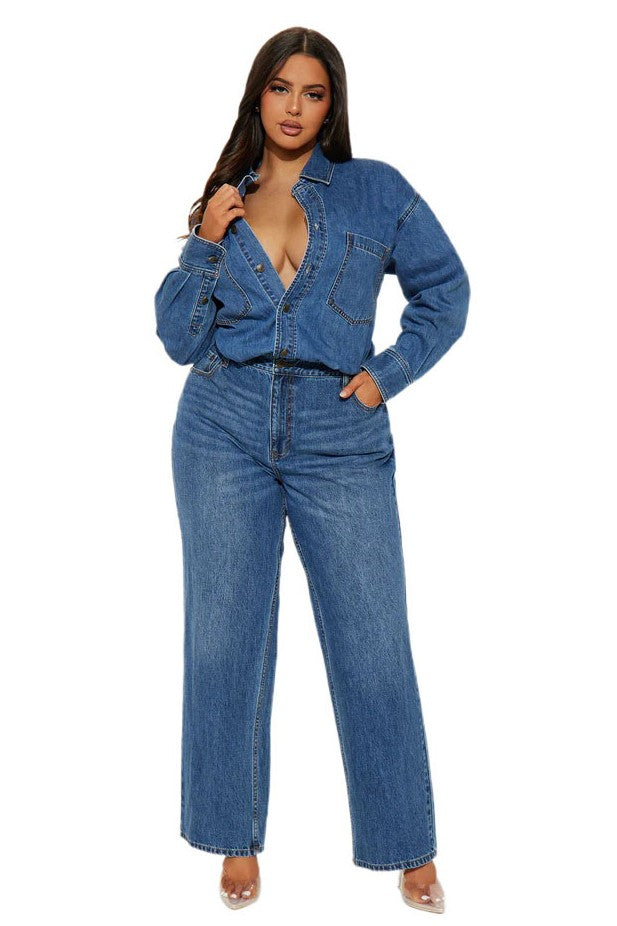 Denim Long Sleeves Jumpsuit