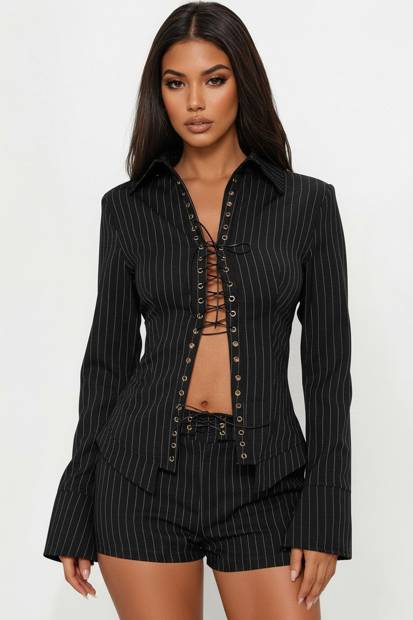 Striped Shirts And Shorts Set