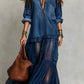 Boho Sheer Panel Maxi Shirt Dress - Chic by Taj