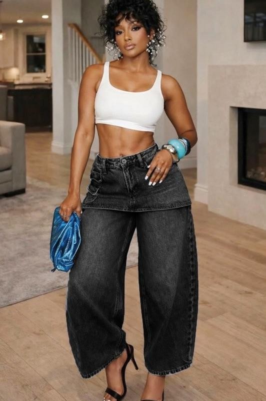 Two Piece Denim Wide Leg Set