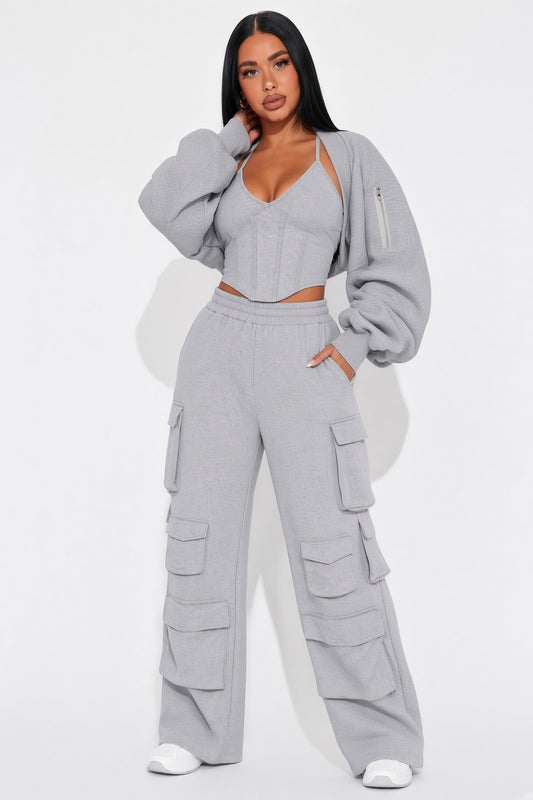 Ruched Bolero, Tank And Cargo Pants 3 Pieces