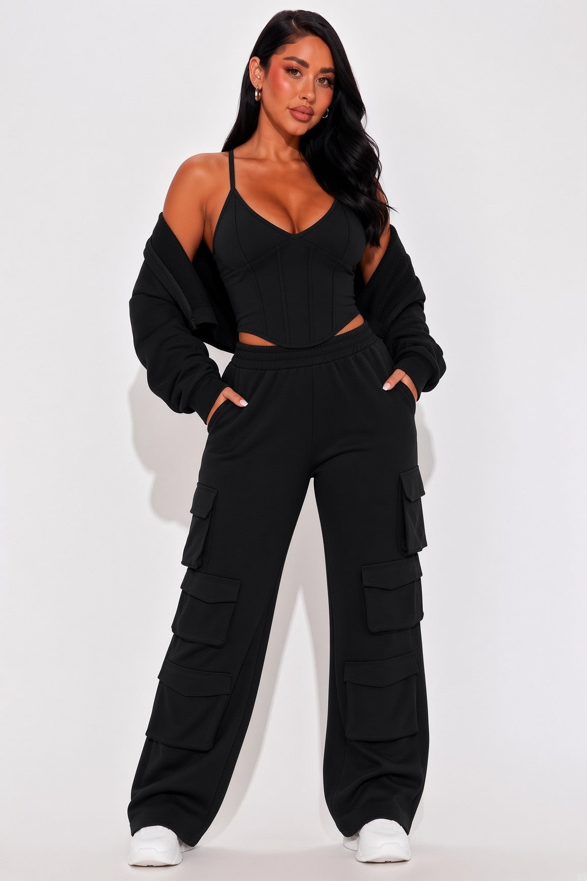 Ruched Bolero, Tank And Cargo Pants 3 Pieces