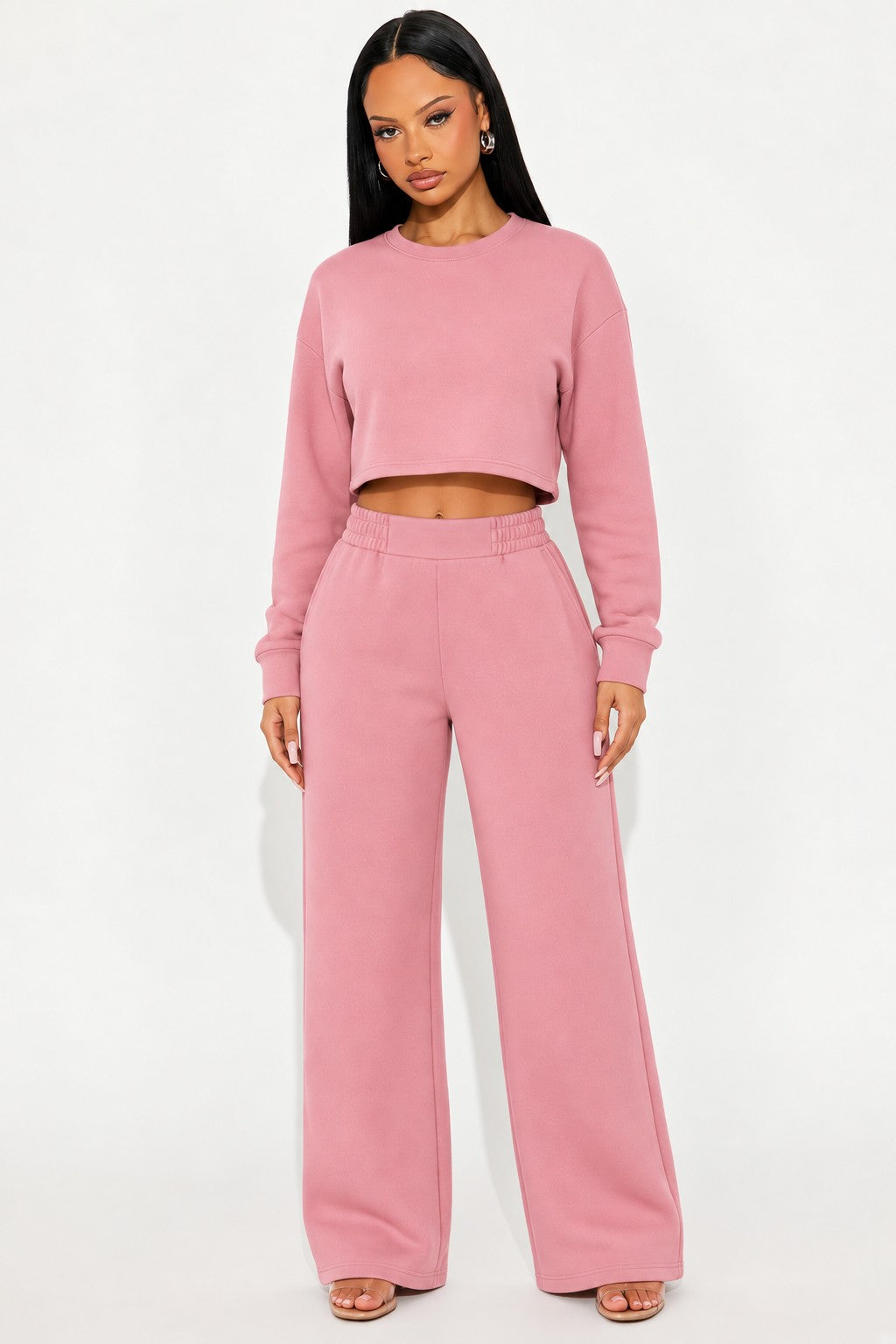 Crew Neck Pullover Fleece Pant Set