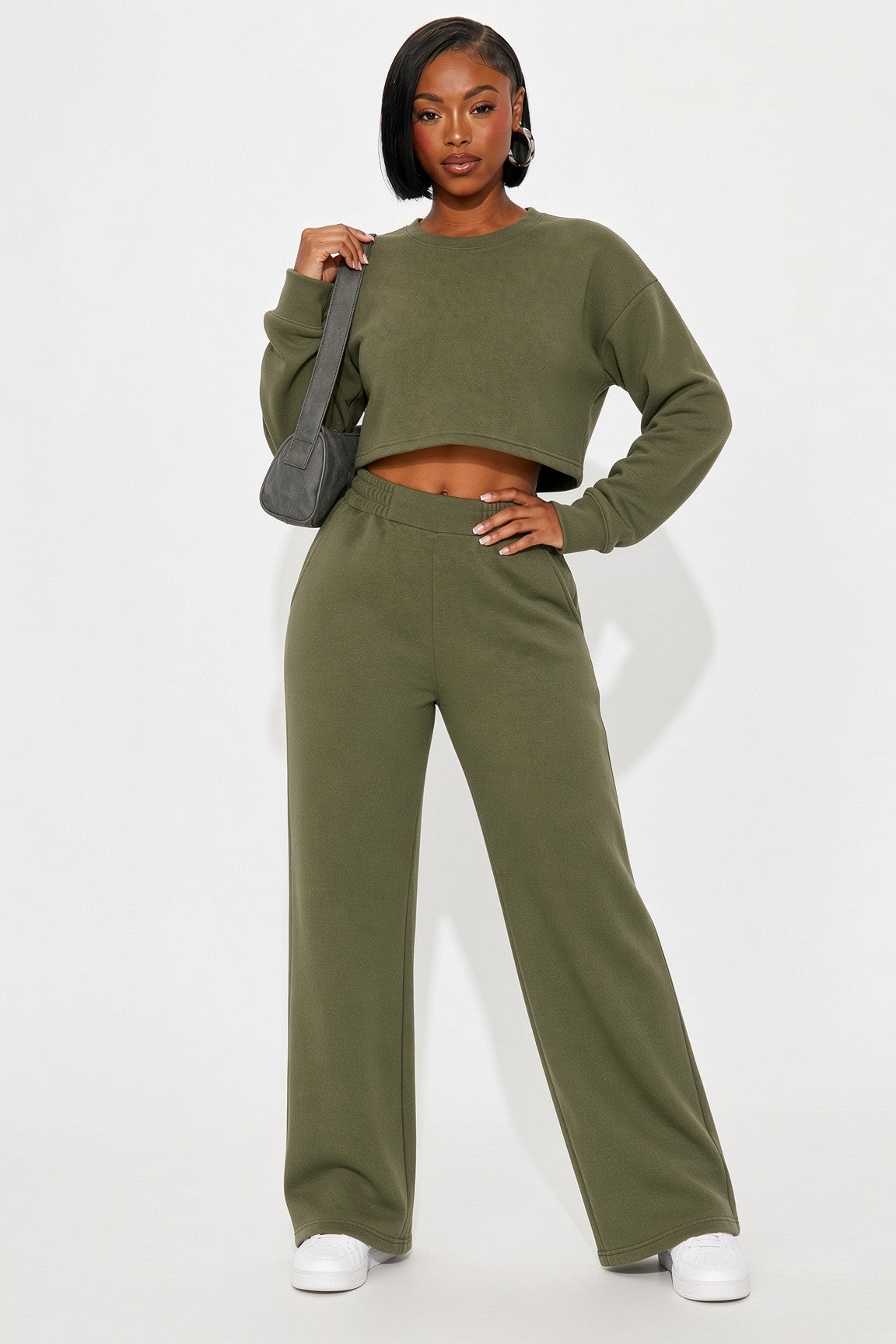 Crew Neck Pullover Fleece Pant Set