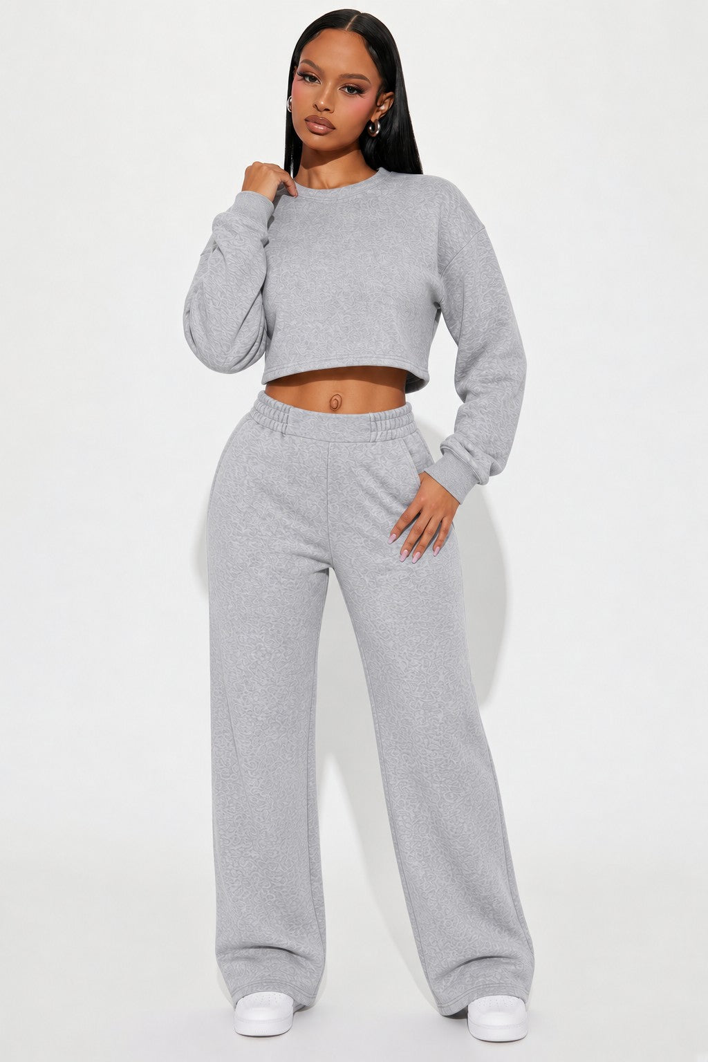 Crew Neck Pullover Fleece Pant Set
