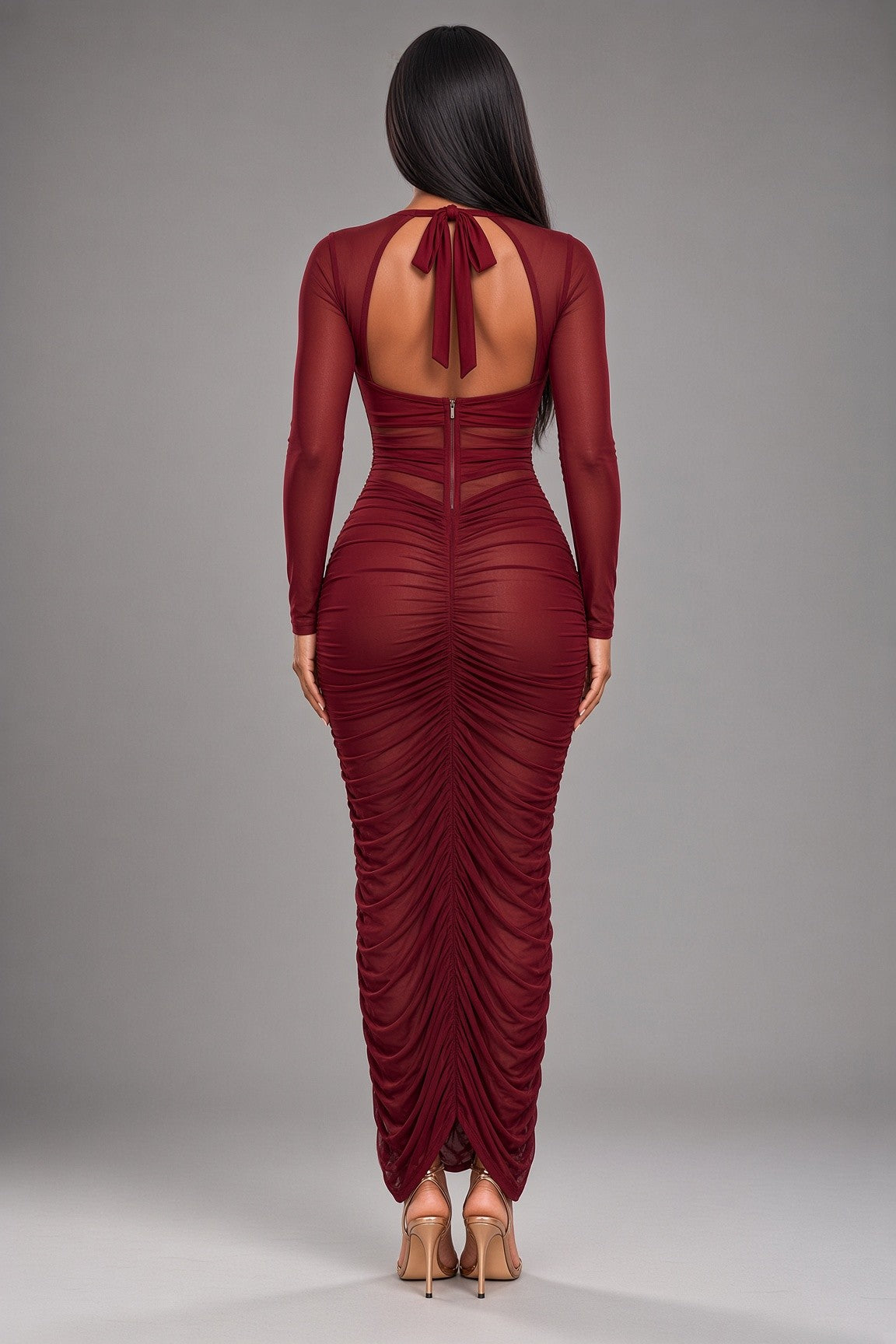 Mesh Ruched Maxi Dress