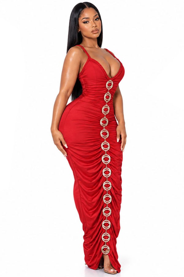 Karla ruched ring dress (Wine red/gold)
