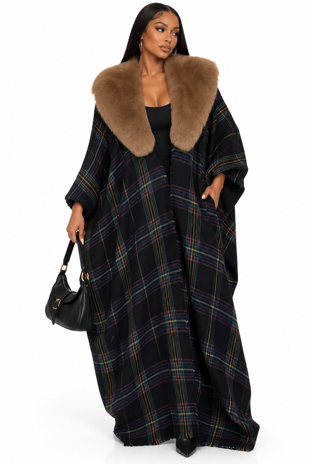 Oversized Open Front Fur Cardigan   ( PREORDER ) 12/15