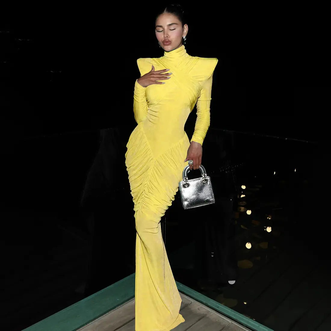 Backless Pleated Floor-Length Dress