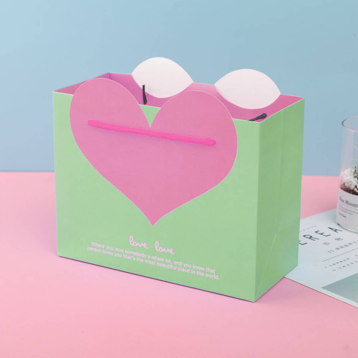 ByHome - 10pcs, 5 colors dual-colored Love heart gift bag w/ tissue