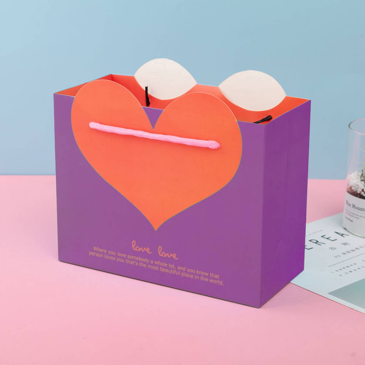 ByHome - 10pcs, 5 colors dual-colored Love heart gift bag w/ tissue