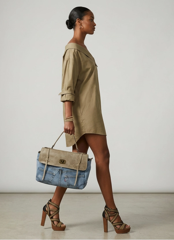 Denim & Vintage Leather Satchel