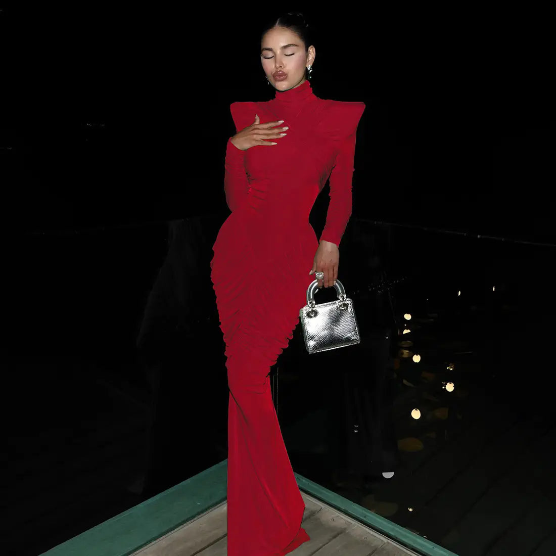 Backless Pleated Floor-Length Dress