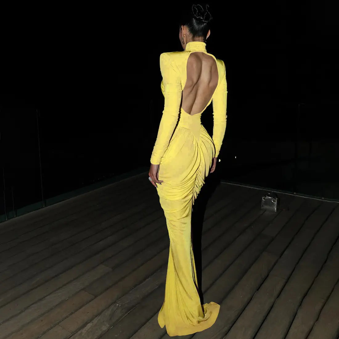 Backless Pleated Floor-Length Dress