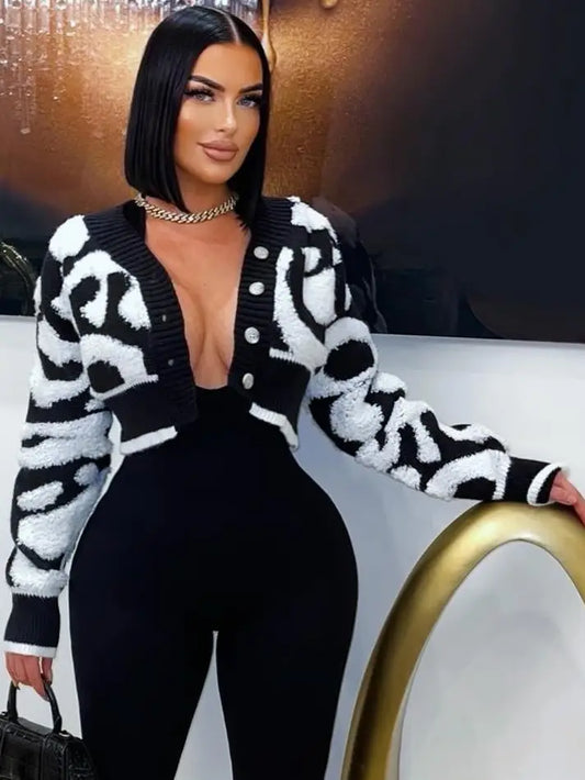 Color Block Crop Sweater Cardigan