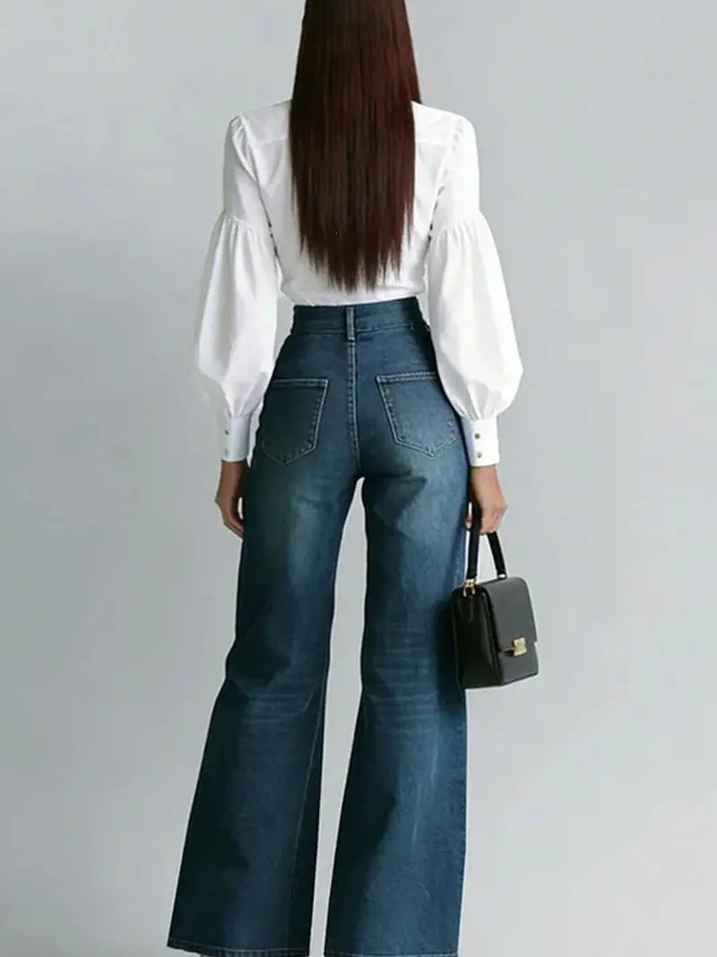 High-Waist Zipper Front Baggy Jeans