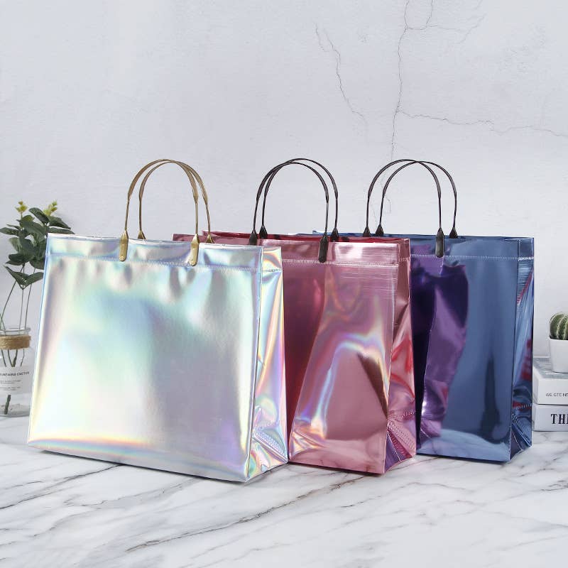 ByHome - 12pcs, 2 sizes Laser reflective sliver handle PVC gift Bag