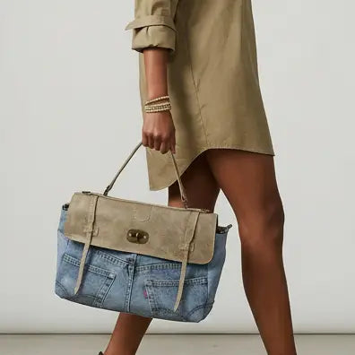 Denim & Vintage Leather Satchel