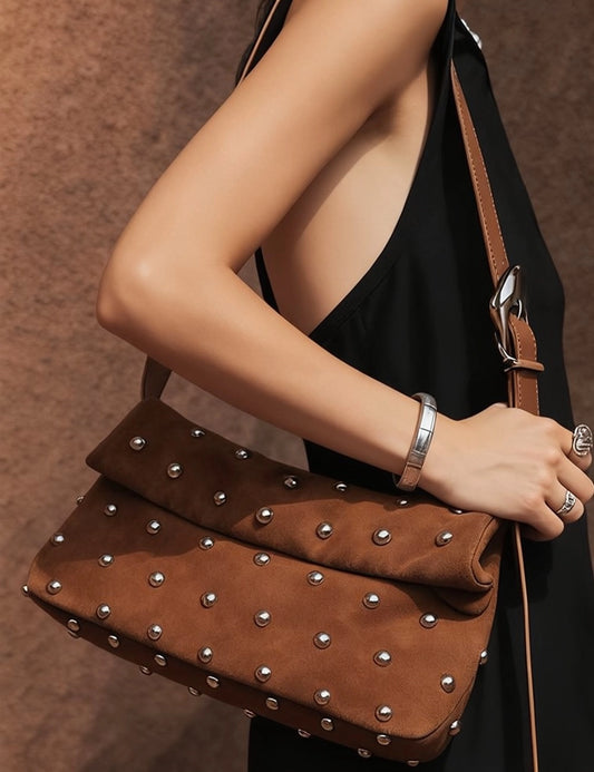 Vintage Studded Suede Handbag