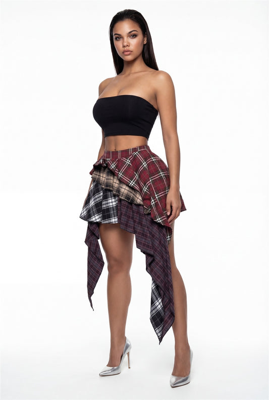 Plaid Ruffled  Mini Skirt