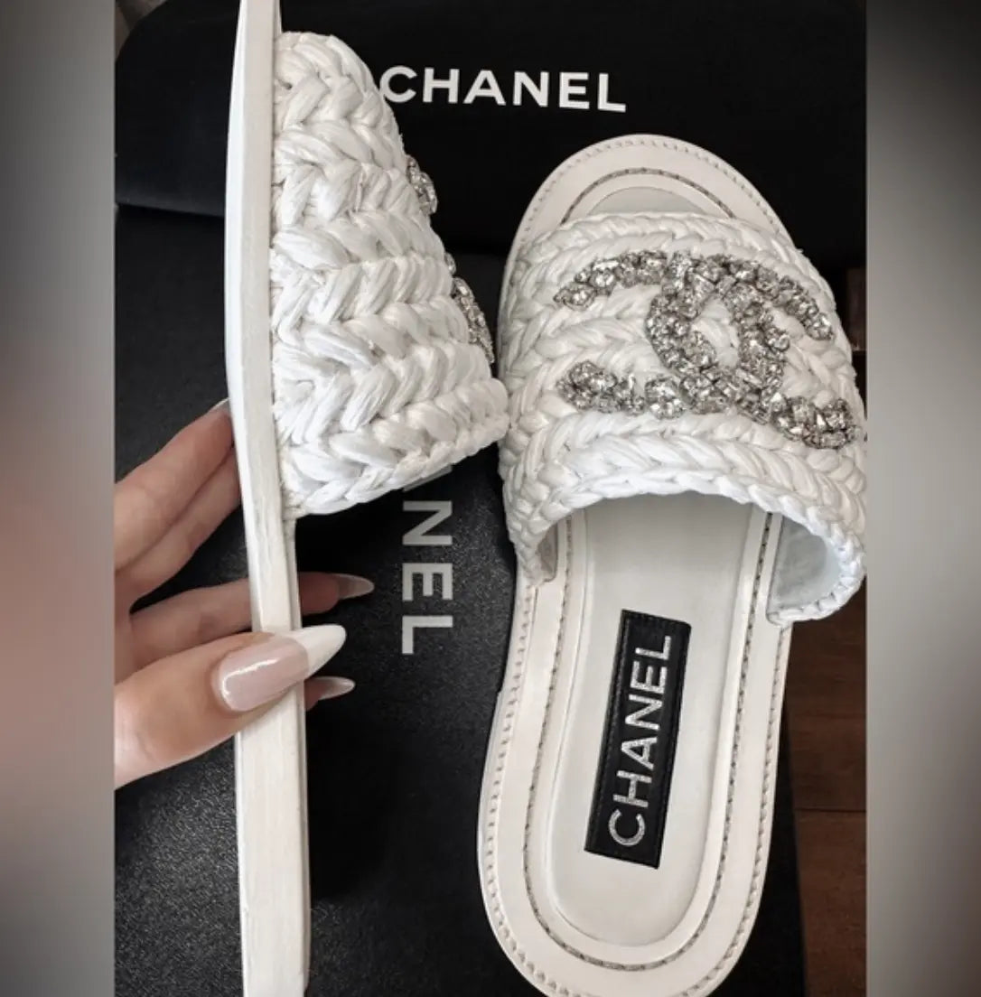 Taj Logo Sandals Crystal  Flats - Chic by Taj