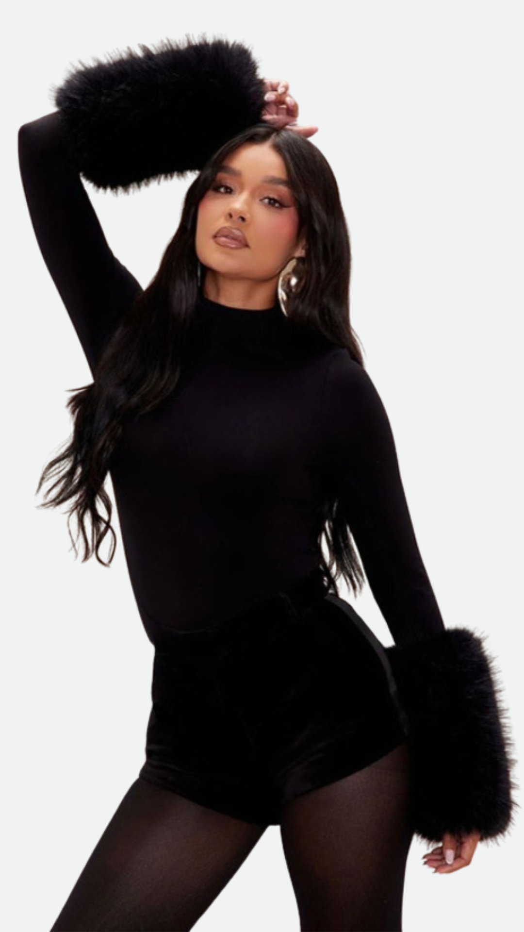 Faux Fur Cuff Bodysuit