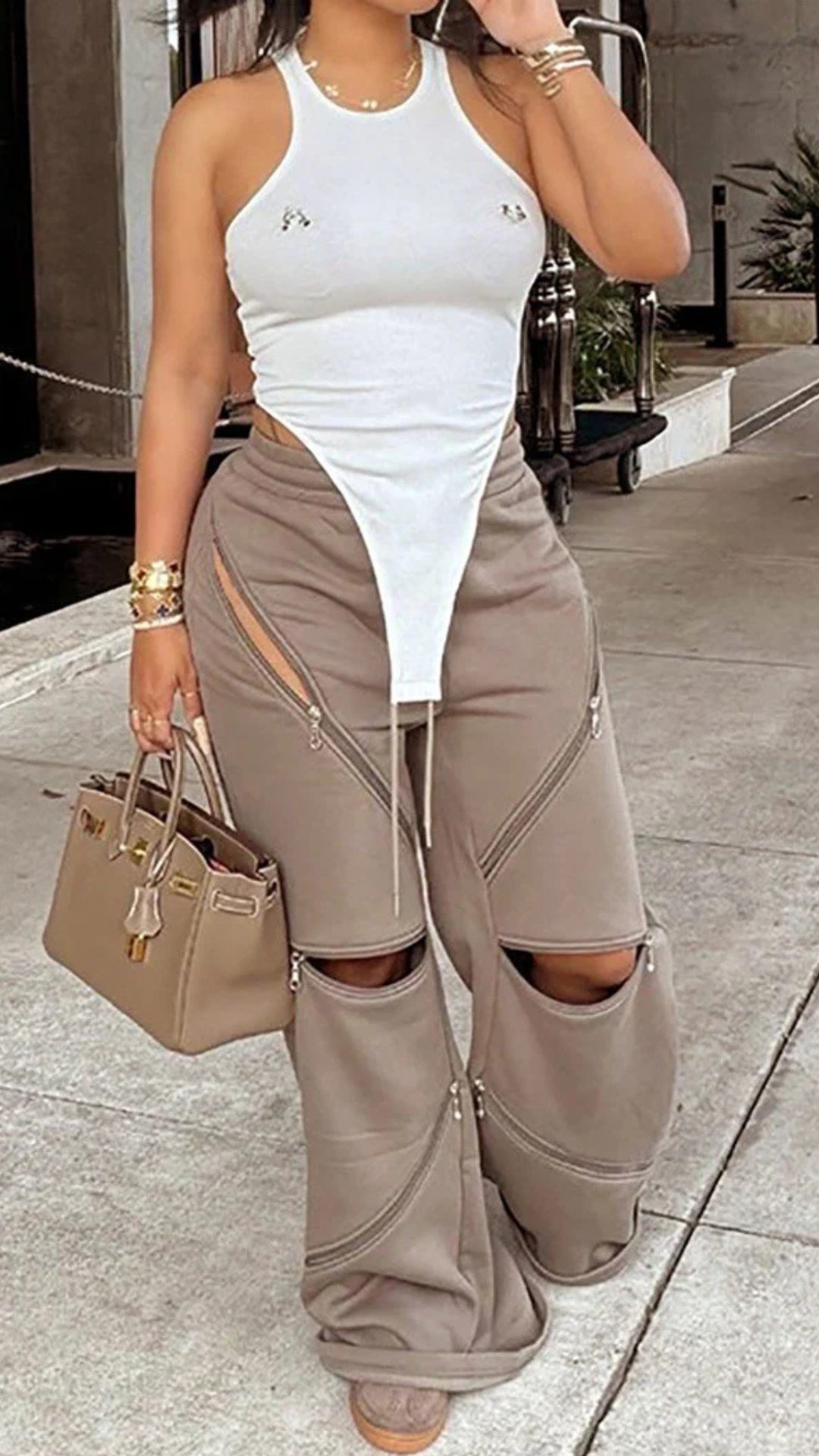 Patchwork Zipper Pants