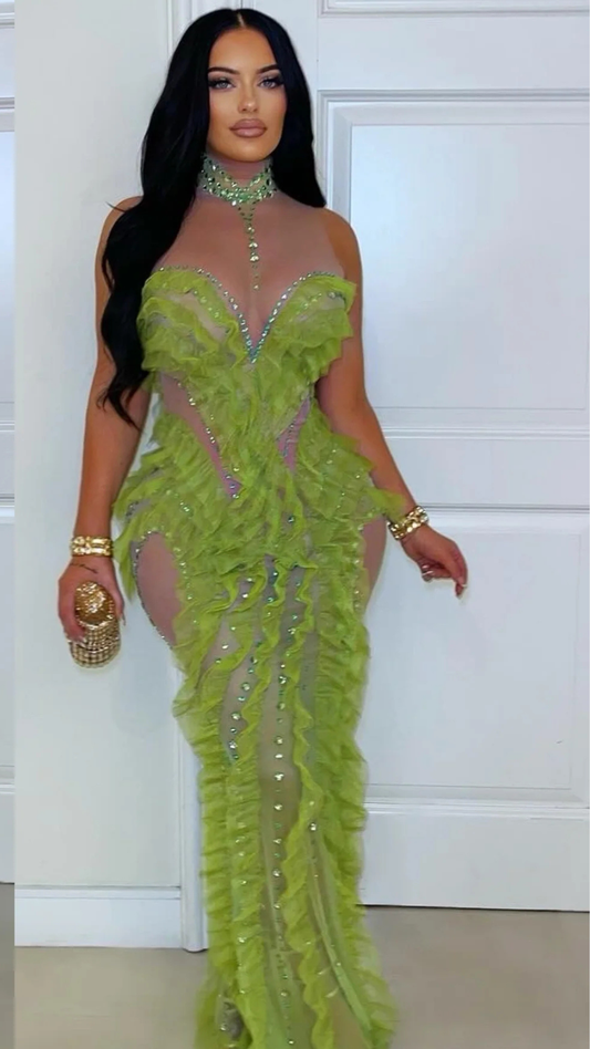 Glam dress (Lime/nude)