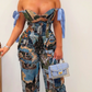 Verti Corset Pants Set (Blue Multi) - Chic by Taj