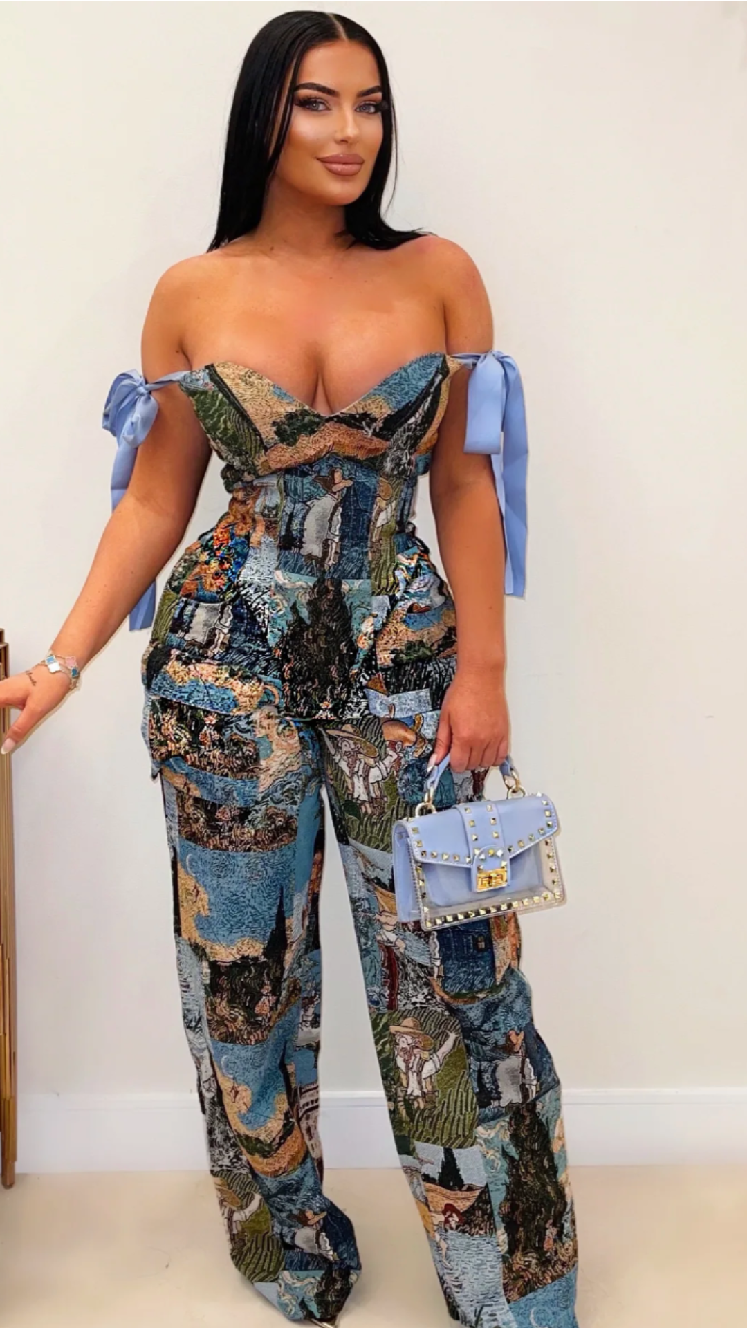 Verti corset pants set (Blue multi)  Ship Next Day Chic by Taj