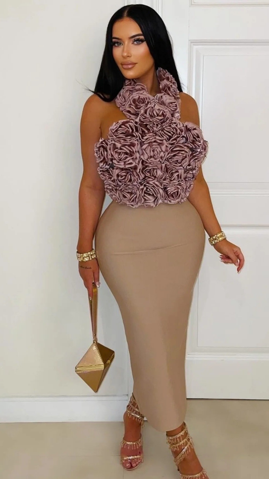 Roses bandage midi dress