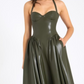 Eliana Olive Vegan Leather Dress - Chic by Taj