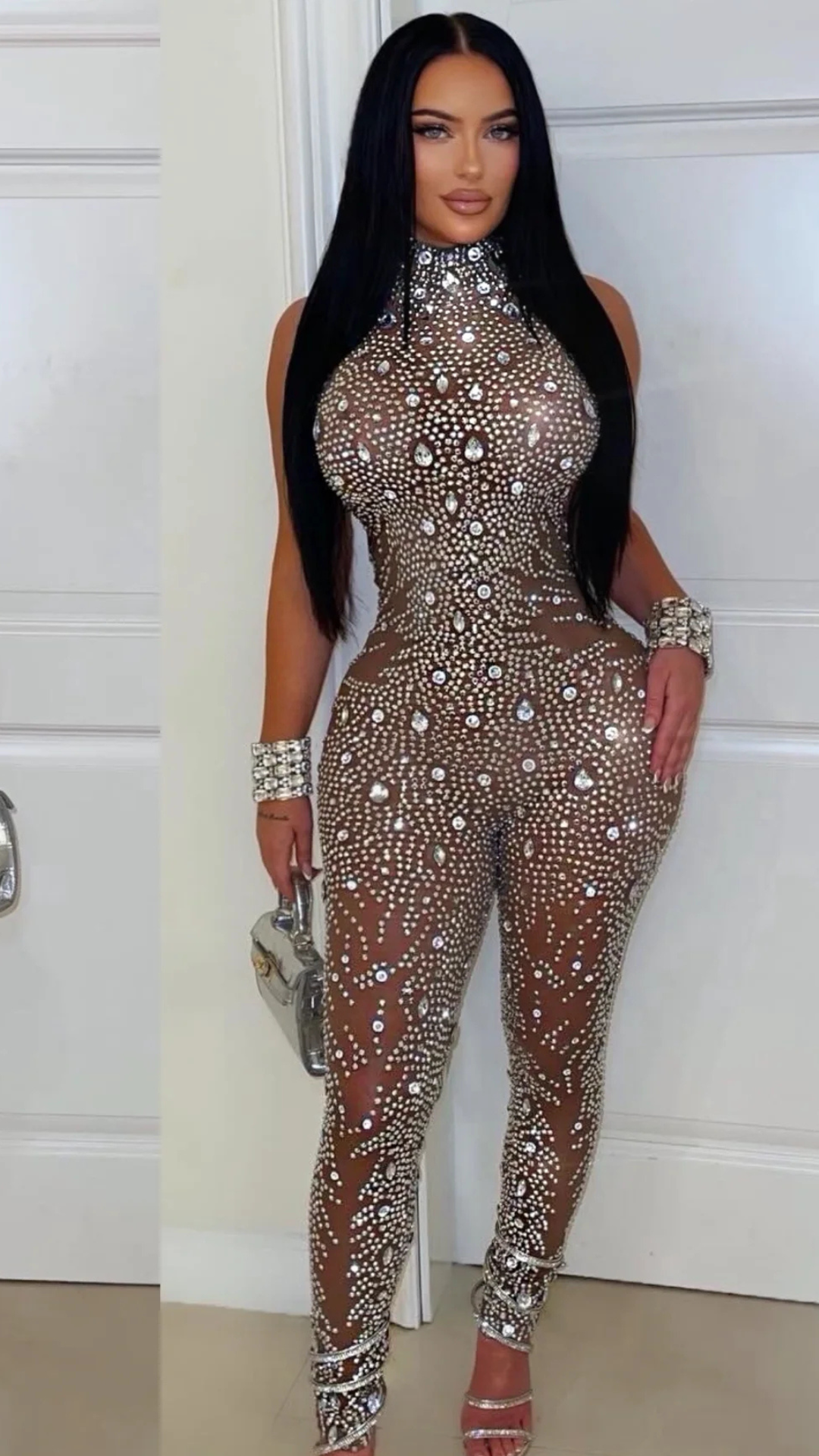 crystal jumpsuit (Brown/silver)