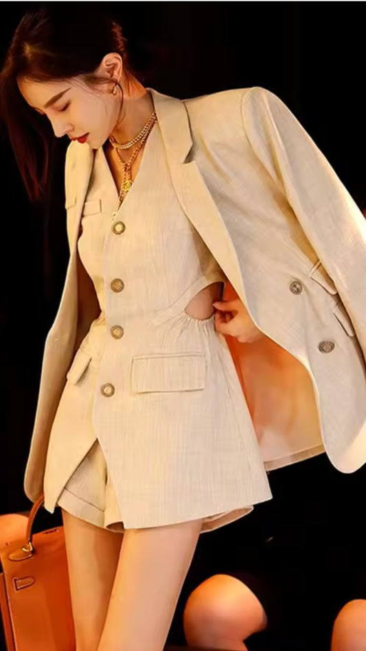 Three Piece  Hollow Out  Shorts Set