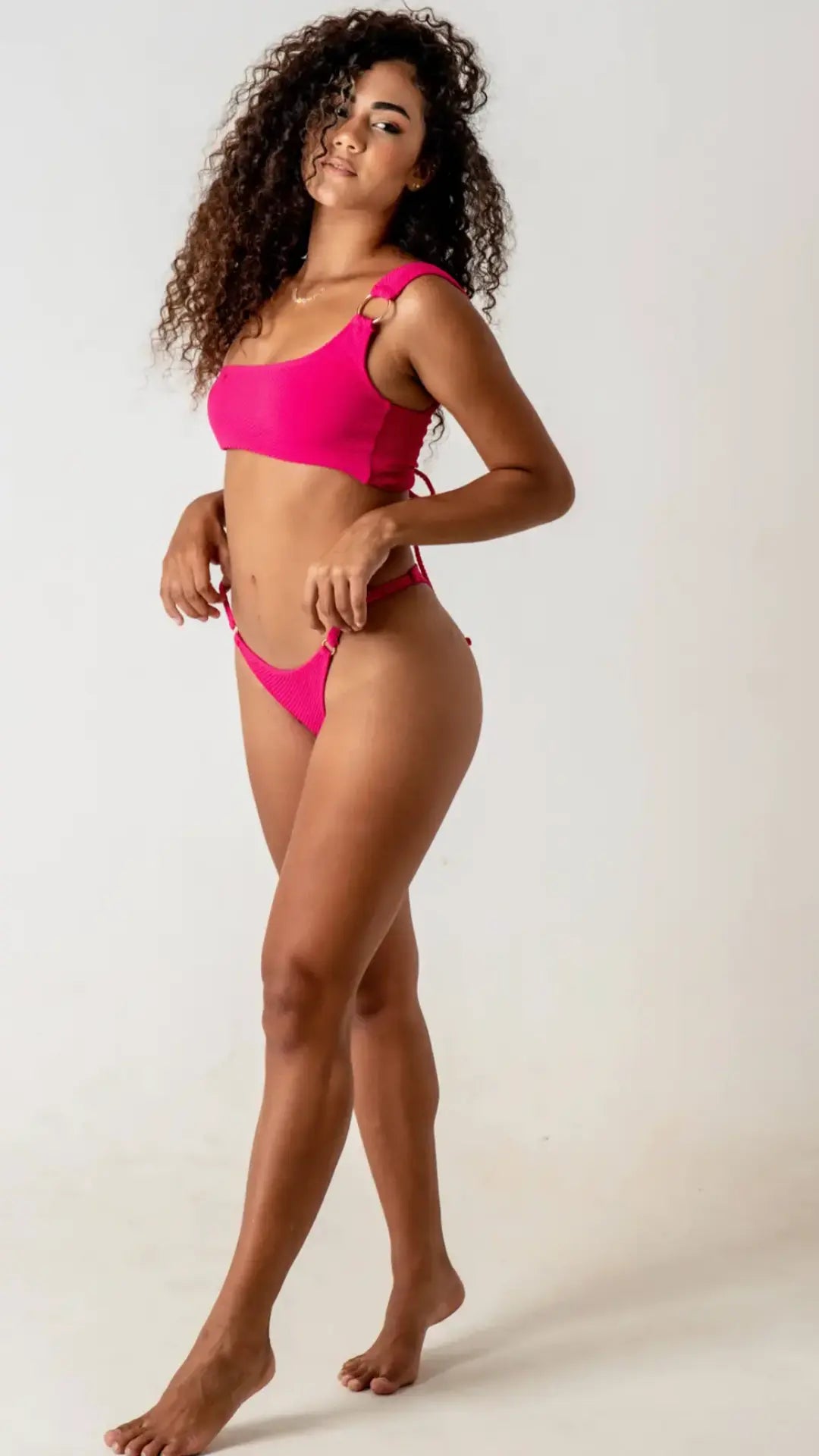 One Shoulder Gold Ring Corset Back Bikini Top Chic by Taj