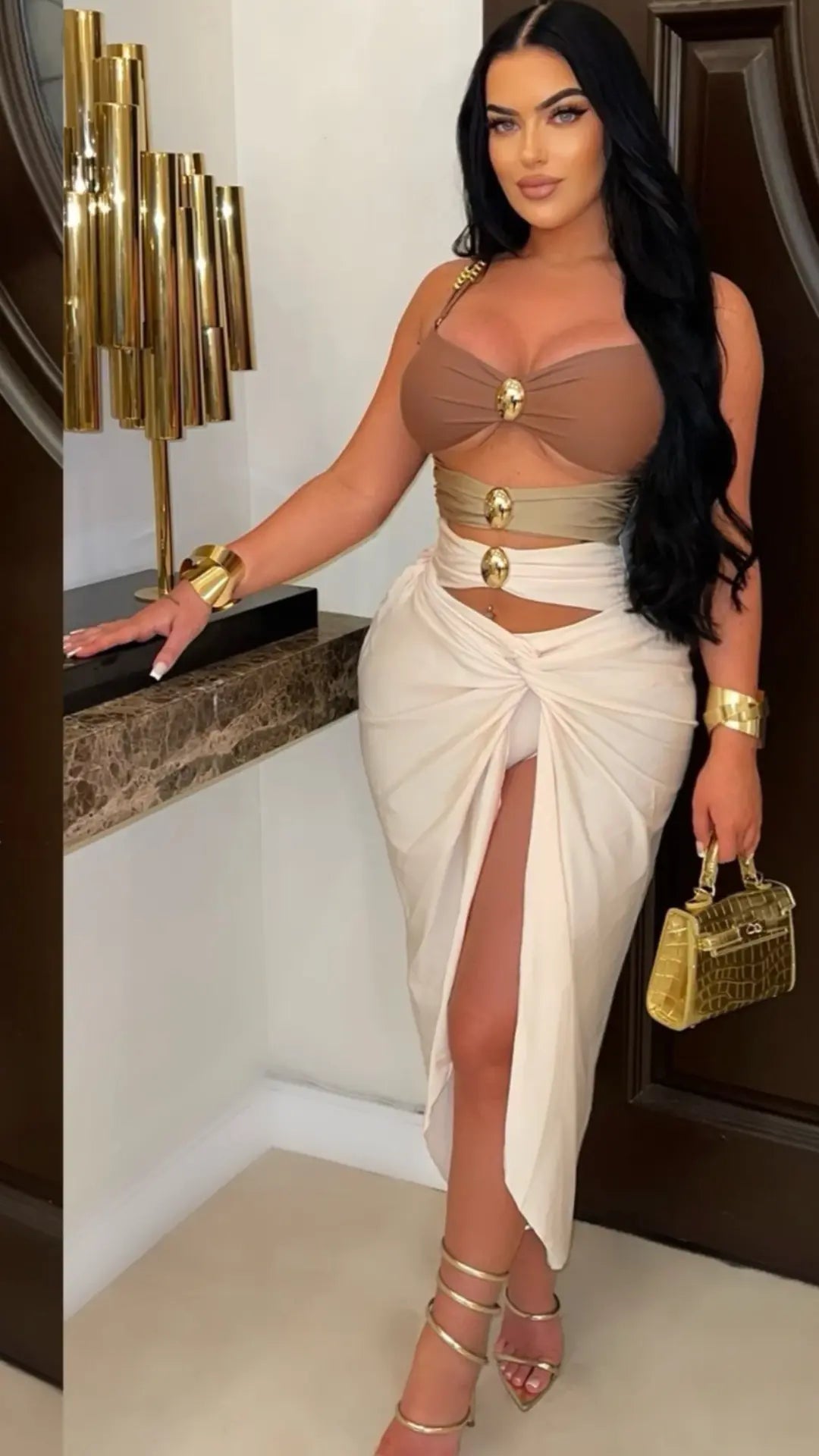 Tulum monokini skirt set (Nude multi/gold) Chic by Taj