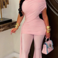 Ruched Pants Set (Pink) - Chic by Taj