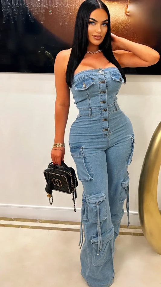 Harlem cargo denim jumpsuit - Chic by Taj