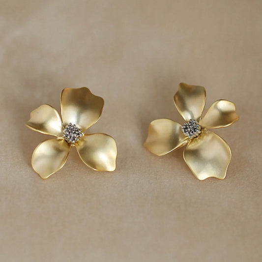Gold Flower Petal  Stud Earring