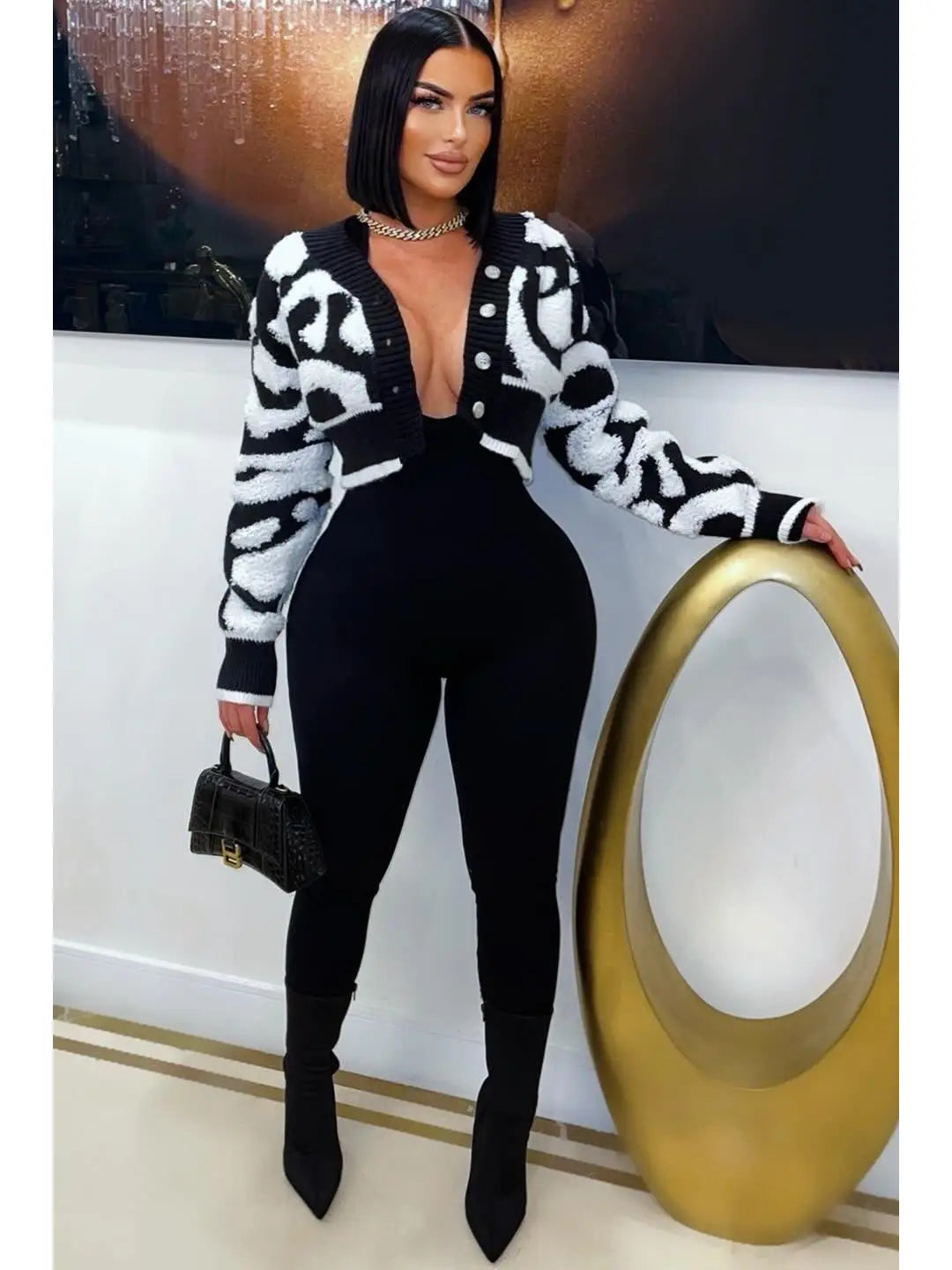 Color Block Crop Sweater Cardigan