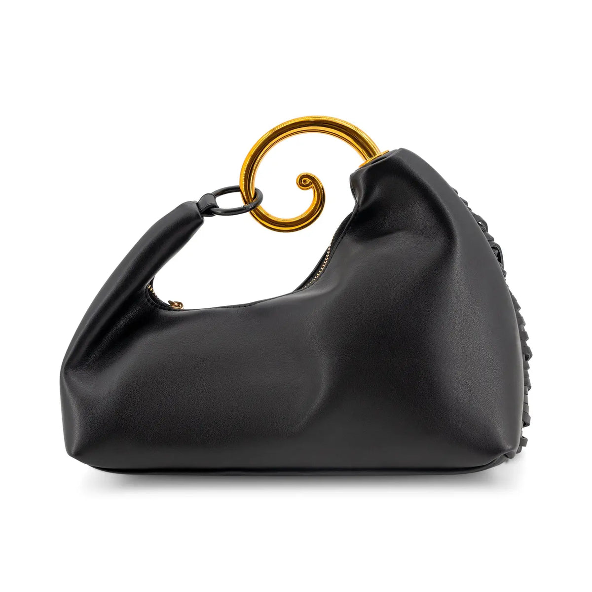 Bijou Vegan Leather Fringe Clutch Bag with Gold Handle