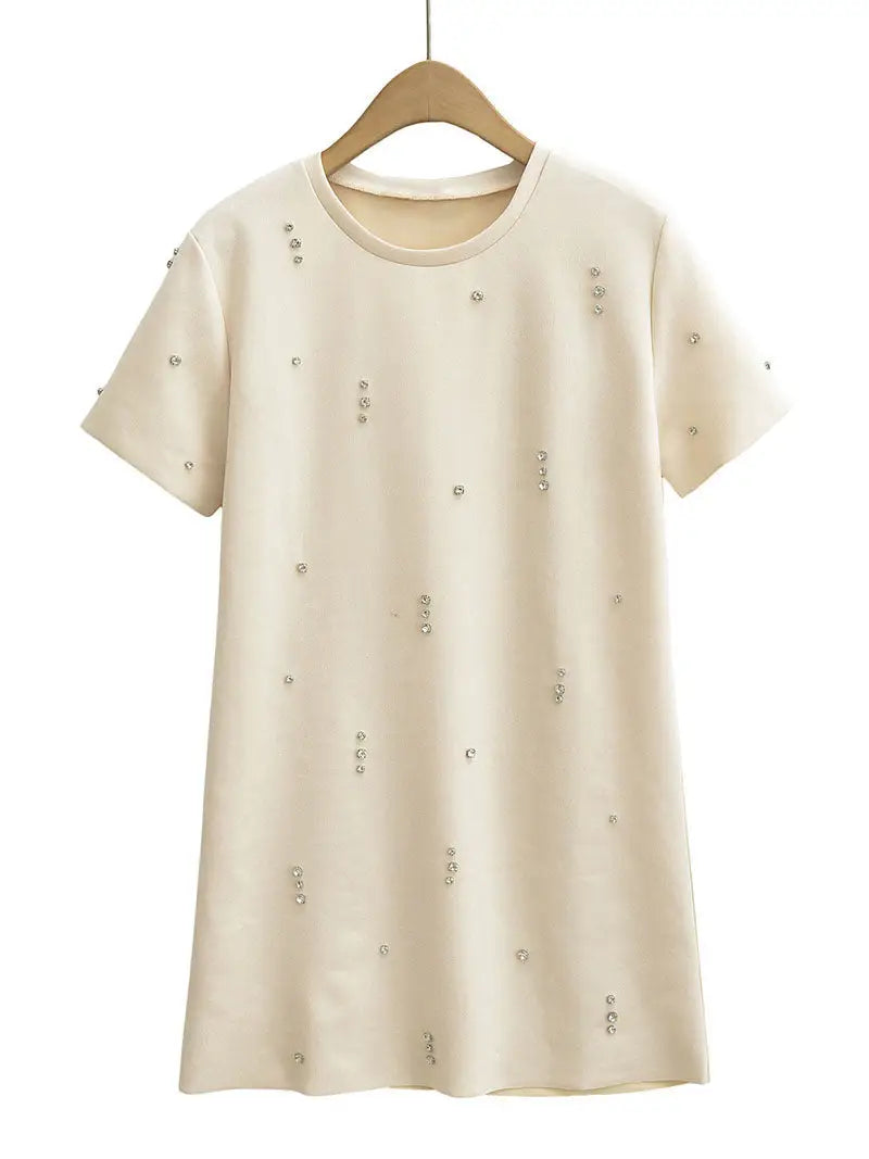 Rhinestone Short Sleeve A-Line Mini Dress