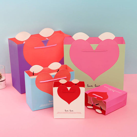 ByHome - 10pcs, 5 colors dual-colored Love heart gift bag w/ tissue